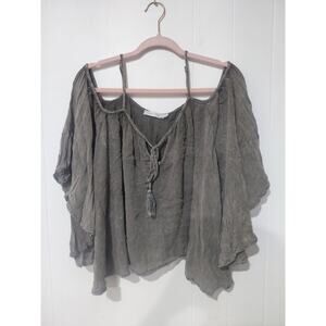 Paper Crane Cropped Women SZ S Solid Bell Sleeve Boho Gypsy Hippy Green